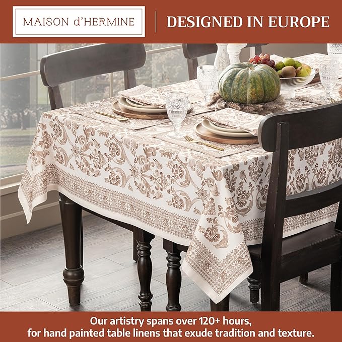 Maison d' Hermine Table Cloth Rectangle Table 100% Cotton 60 x 90 Inches Fall Tablecloth Reusable Everyday Use for Thanksgiving Christmas Decorations Dining Farmhouse Party (Allure)