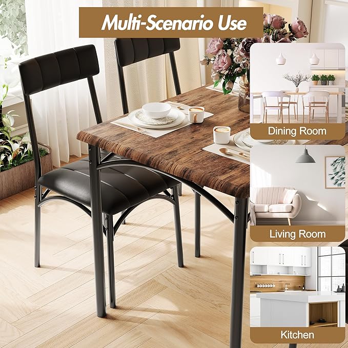 Dining Table Set for 4, Rectangular Kitchen Table and Chairs Set of 4 for Small Spaces, Modern Dining Room Table Set with Upholstered Bench and 2 Chairs, Space Saving Dining Furniture for Apartments