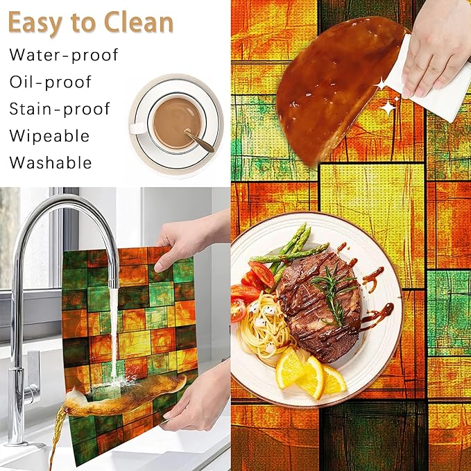Texture Tiles Placemats Set of 6,Stained Glass Waterproof Non-Slip Washable Table Mats for Kitchen Dining Holiday Party Wedding Decor 12x18 Inch