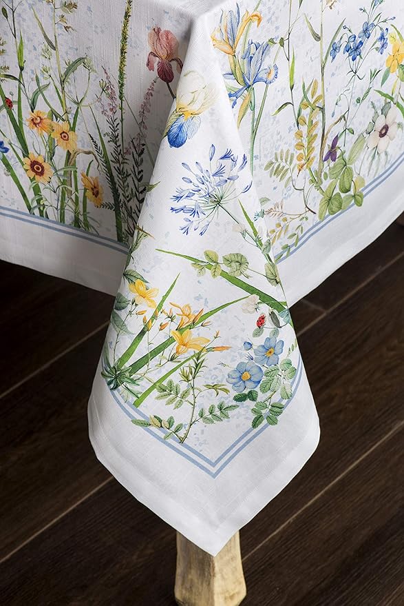 Maison d' Hermine Table Cloth Square Table 100% Cotton 60 x 60 Inches Tablecloth Reusable Decorative for Dining Room Farmhouse Home Valentines Day Decorations Spring Summer - Fleurs De Mai