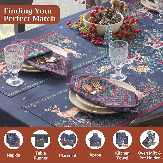Maison d' Hermine Table Cloth Rectangle Table 100% Cotton 70 x 90 Inches Fall Tablecloth Reusable Everyday Use for Thanksgiving Christmas Decorations Dining Farmhouse Party (Christmas Joy)