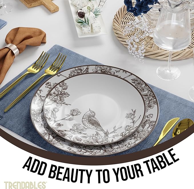 Trendables Disposable Dinnerware Decorative Plates Plastic Disposable Plates Set For 40 Guests 40 x 8 Inch Dessert Plate & 40 x 10 Inch Wedding Party Plate Set Rustik