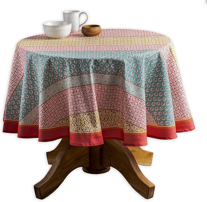 Maison d' Hermine Table Cloth Round Table 100% Cotton 63 Round Inches Tablecloth Reusable Decorative for Dining Room Farmhouse Home Valentines Day Decorations Spring Summer - Provence