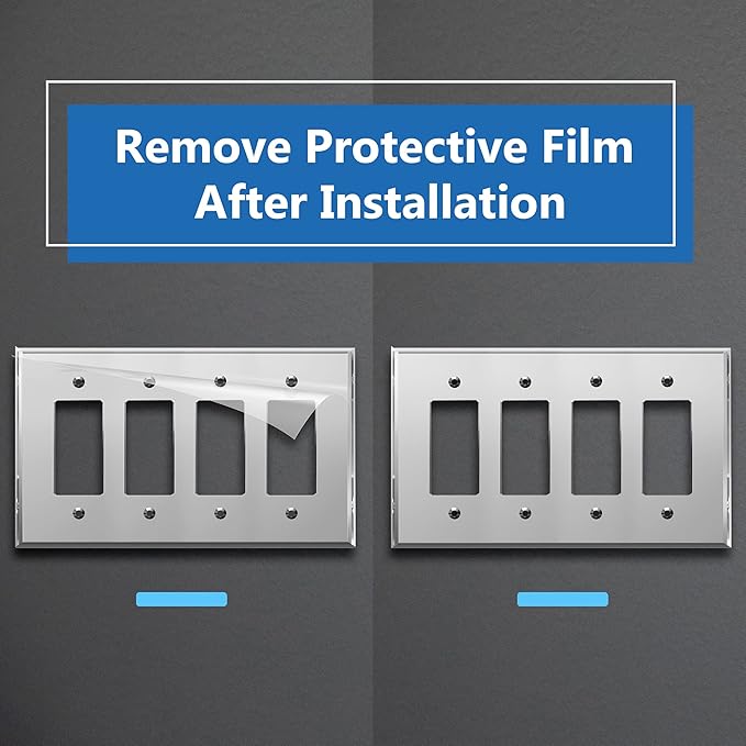 LIDER Reflective Acrylic Decorator Wall Plate, Mirrored Light Switch Plate, Plexiglass Outlet Cover, Acrylic Glass, Oversized 4-Gang 5.25" x 8.88", LWP-34O-ASV5P, Silver, 5 Pack
