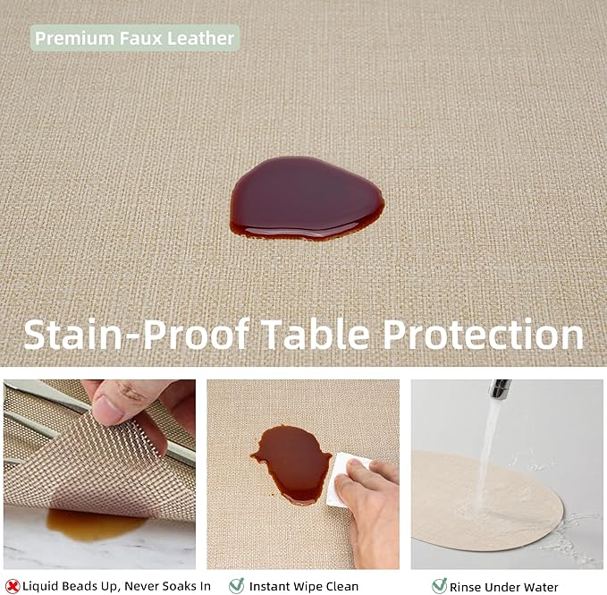 Oval Placemats for Dining Table Set of 6, Washable Leather Table Mats, Waterproof Heat-Resistant Non-Slip Kitchen Placemats, Simple Style Oval Design