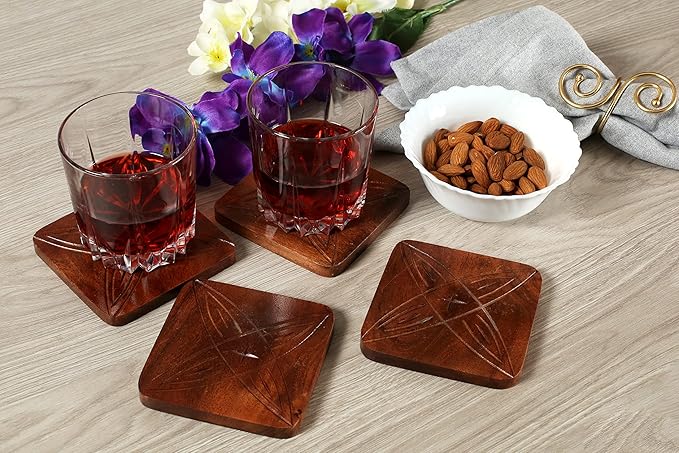 Table Coasters Wooden Coaster Drink Coasters for Tabletop Protection Outdoor Coasters Coffee Table Coasters Set of 12 - Cup Mat Drink Hot Pads Mats Set - Rust Brown