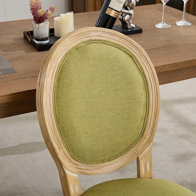 SoarFlash French Dining Chairs Set of 4, Vantage Dining Chair with Round Back, Wood Leg Farmhouse Country Rattan Dining Chair for Kitchen,Bedroom,Olive Green