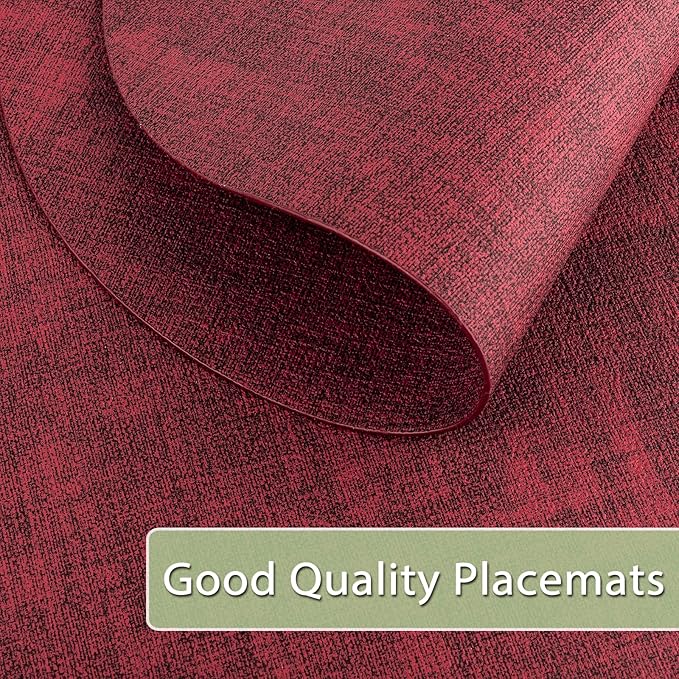 Placemats for Dining Table Set of 4 Non-Slip, Heat Resistant Oval Leather Placemat Double Layer, Waterproof Table Mats Easy to Clean for Kitchen Dining Room Coffee Office Table, Wine Red