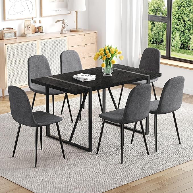 Dining Table Set for 6,Modern Dining Table and Fabric Chairs 6, 7 Piece Kitchen Table and Chairs for Kitchen Dining Room,Apartment