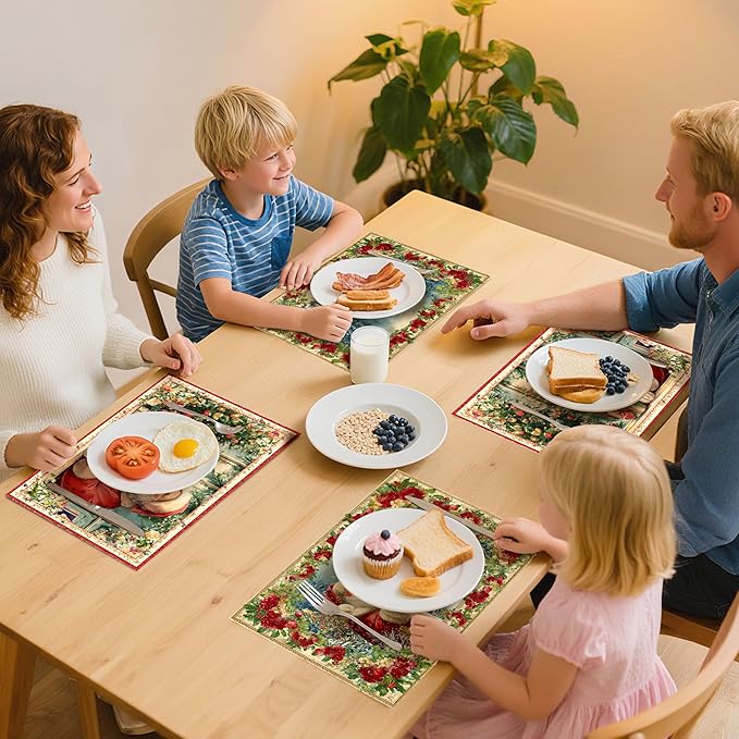 Christmas Santa Claus Placemats Set of 4 Washable Table Place Mats for Dining Kitchen Party Decor