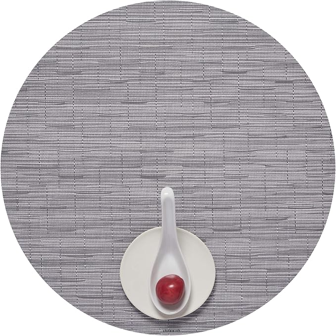 Chilewich Bamboo Placemats Set of 4 - Round Woven Placemats - Reusable, Stain-Resistant, Indoor/Outdoor Tabletop Protection - 15" - Fog