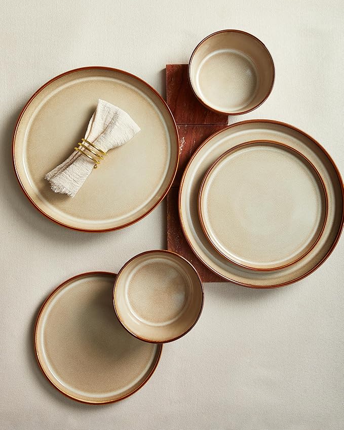 Dinnerware Set for 6, Ceramic Dish Sets, Plate and Bowl Set, Microwave & Dishwasher Safe Dishware Set, Chip & Scratch Resistant Dinner Set, Each Piece Unique, Amber Brown