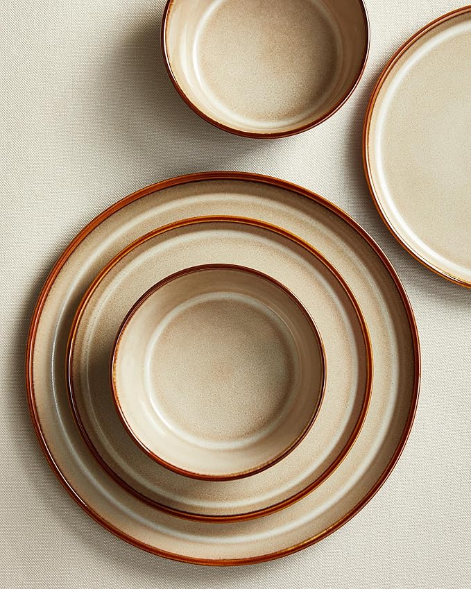 Dinnerware Set for 6, Ceramic Dish Sets, Plate and Bowl Set, Microwave & Dishwasher Safe Dishware Set, Chip & Scratch Resistant Dinner Set, Each Piece Unique, Amber Brown