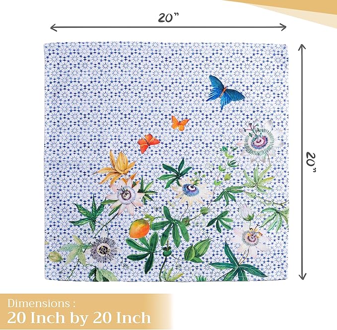 Maison d' Hermine Cloth Napkins Set of 4 100% Cotton Everyday Reusable Square Napkins Cloth Washable Dinner Party Wedding Restaurant Valentines Day Decorations Spring/Summer (Passiflora, 20" x 20")
