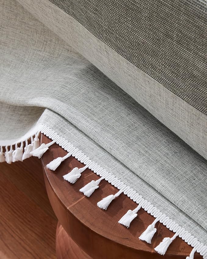 ZeeMart Contrast Linen Table Cloth Square Table Cloths 60x60 Inch Mid-Stripe Grey, Farmhouse Style Heavy Weight Grey Tablecloth, Water Resistant Burlap Tablecloths