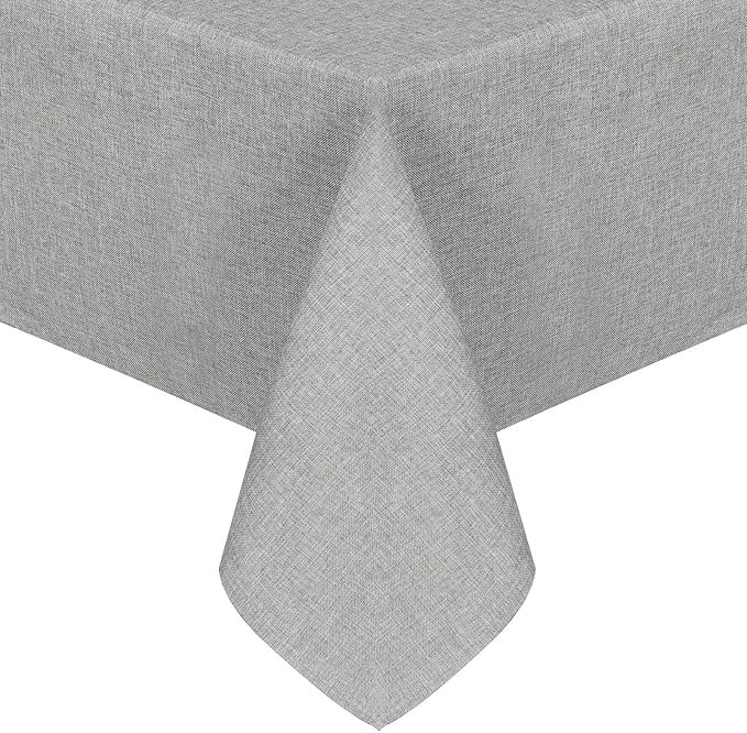 JIUZHEN Rectangle Table Cloth Faux Linen Farmhouse Tablecloth Wrinkle and Stain Resistant Decorative Fabric Table Cover for Kitchen, Dining Room, Parties and Camping, Light Grey, 60 x 84 Inch