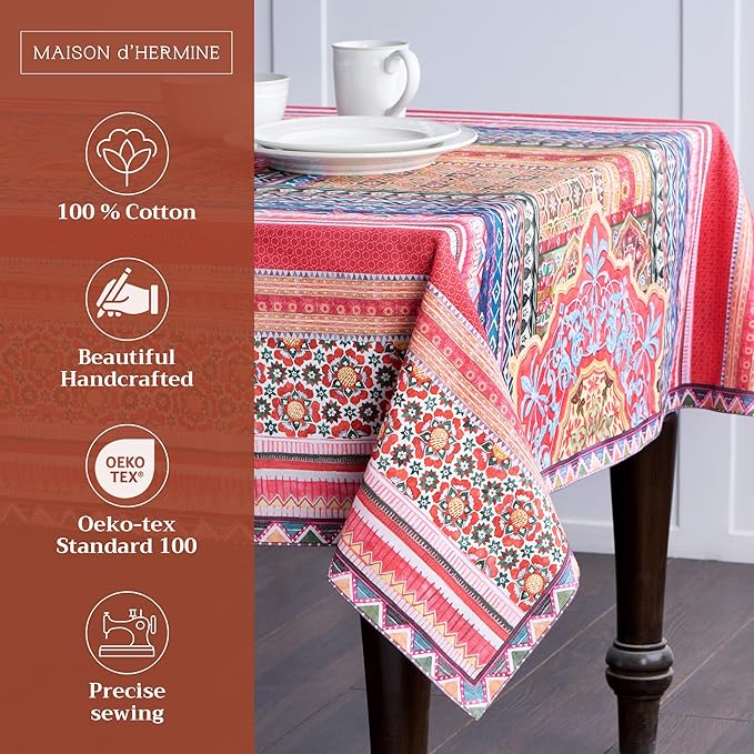 Maison d' Hermine Table Cloth Square Table 100% Cotton 54 x 54 Inches Fall Tablecloth Reusable Everyday Use for Thanksgiving Christmas Decorations Dining Farmhouse Party (Ispahan)