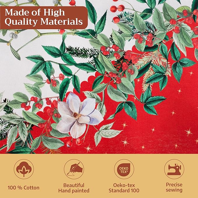 Maison d' Hermine Table Cloth Rectangle Table 100% Cotton 70 x 90 Inches Fall Tablecloth Reusable Everyday Use for Thanksgiving Christmas Decorations Dining Farmhouse Party (Noel)