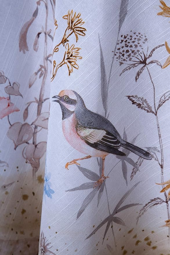 Maison d' Hermine Table Cloth Round Table 100% Cotton 69 Round Inches Tablecloth Reusable Decorative for Dining Room Farmhouse Home Valentines Day Decorations Spring Summer - Meadow Florals - Beige