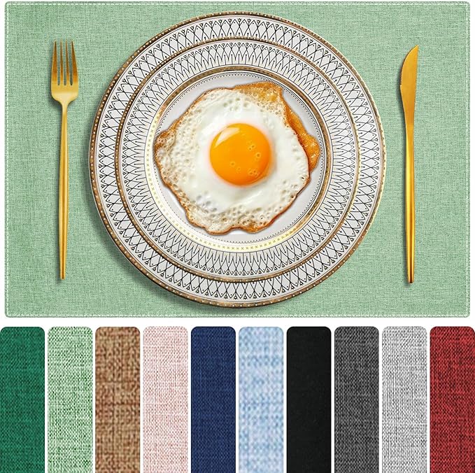 Cloth Placemats Set of 4, Cotton Linen Blend Machine Washable Double Layered Durable Place Mats Heat Resistant Placemats Wrinkle Free Thick Fabric Dining Table Mats (Light Green, 4)