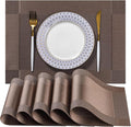 LEXMORE Placemats Set of 8 Vinyl/Plastic Woven Place Mats for Kitchen Table Indoor/Outdoor Washable Placemat Wipeable Dining Table Mats(Brown Cube)