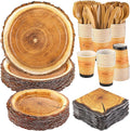 Kochorie 400 Pieces Wood Slice Disposable Tableware Sets, Rustic Wood Party Supplies with Plates Cups Napkins Cutlery Serves 50 for Birthday Hunting Forest Themed Party Decorations