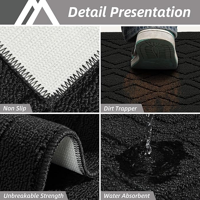 COSY HOMEER-Kitchen-Rugs-and-Mats 20"x30" Non Slip Kitchen Mats for Floor Absorbent Kitchen Rug Washable Kitchen Standing Floor Mat for Sink Mat,Throw Rug,Entry,Laundry,Black