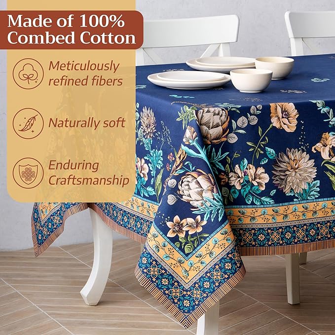 Maison d' Hermine Premium Table Cloth Rectangle Table 100% Combed Cotton 108 x 70 Inches Tablecloth Reusable Decorative for Dining Room, Farmhouse, Home, Party, Festive & Wedding - Artichoke