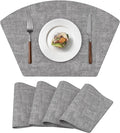 Round Table Placemats Set of 4, Faux Leather Wedge Shape Place Mats Heat Resistant Wipeable Washable Table Mats for Dining Outdoor Indoor, Gray