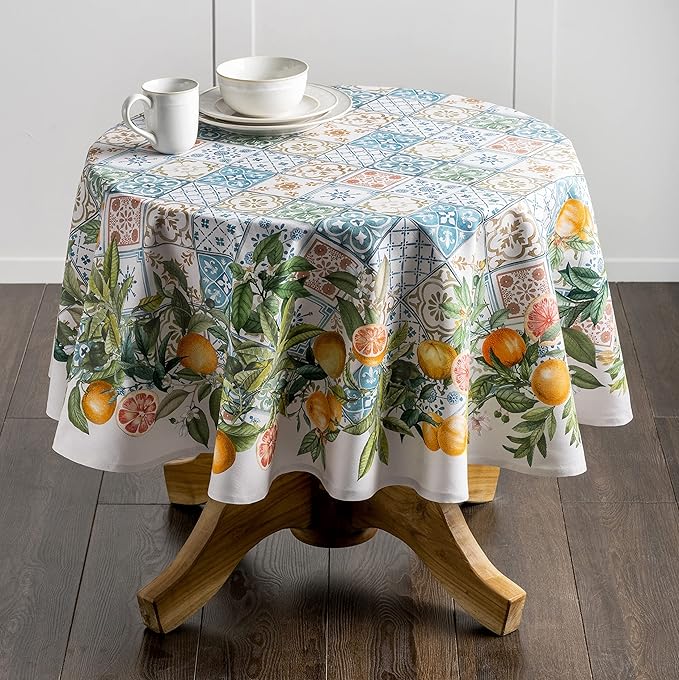 Maison d' Hermine Table Cloth Round Table 100% Cotton 69 Round Inches Tablecloth Reusable Decorative for Dining Room Farmhouse Home Valentines Day Decorations Spring Summer - Agrume