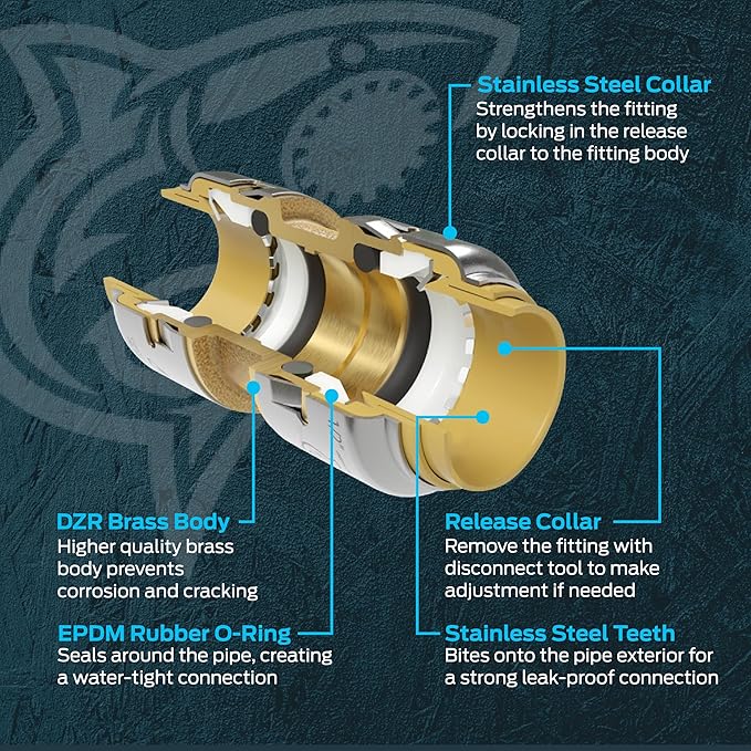 SharkBite Max 1/2 x 3/8 Inch Compression Angle Stop Valve, Quarter Turn, Push to Connect Brass Plumbing Fitting, Brushed Nickel Finish, PEX Pipe, Copper, CPVC, PE-RT, HDPE, UR23036BN