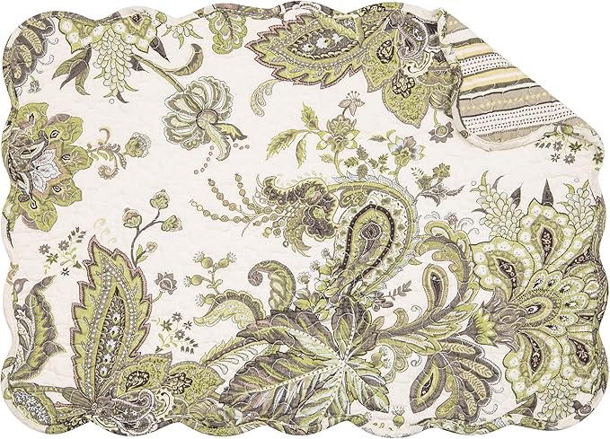 C&F Home 13" x 19" Amaya Reversible Scalloped Quilted Vintage Floral Flower Themed Jacobean Dining Tabletop Placemats Set of 6 All Seasons Spring Summer Home Kitchen Dinner Table Décor Decoration S/6