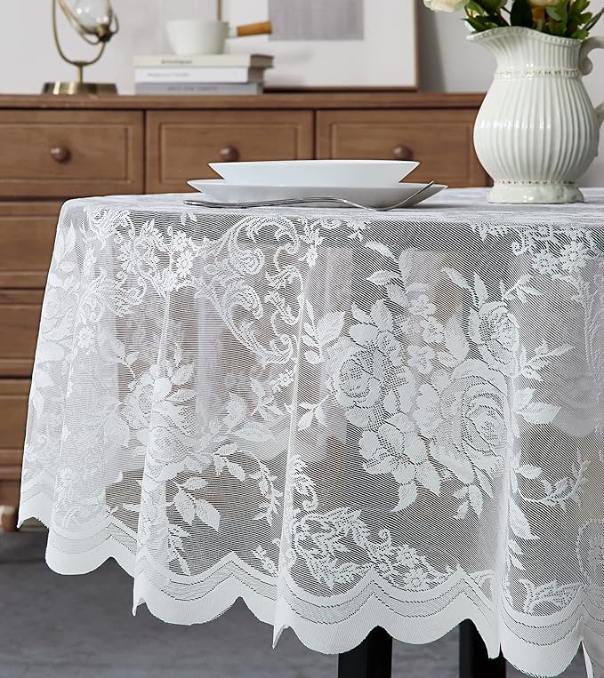 Warm Home Designs 60 x 84 Lace Tablecloth. Ivory Oval Tablecloth with English Rose Design. Oval Table Cloth, Rustic Tablecloth or Dining Table Cover for 6-8 Guests. LTC Ivory Oval 84"