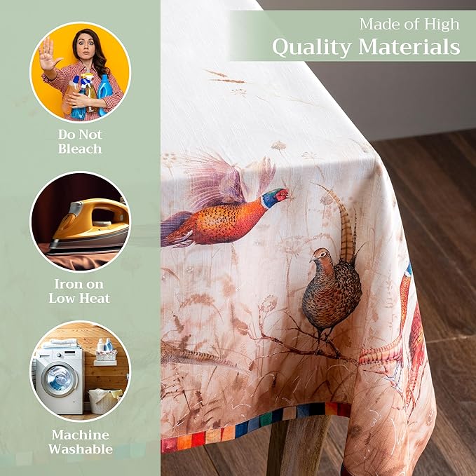 Maison d' Hermine Table Cloth Rectangle Table 100% Cotton 54 x 72 Inches Fall Tablecloth Reusable Everyday Use for Thanksgiving Christmas Decorations Dining Farmhouse Party (Faisan D'Automne)