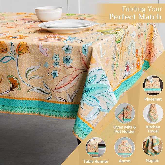 Maison d' Hermine Table Cloth Rectangle Table 100% Cotton 70 x 120 Inches Tablecloth Reusable Decorative for Dining Room Farmhouse Home Valentines Day Decorations Spring Summer - Luxury Loft - Peach