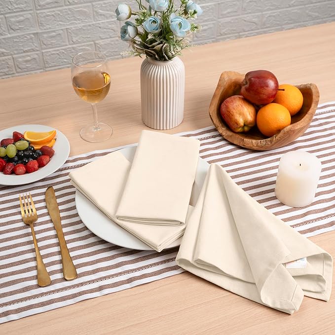 Blue Needles Solid Cloth Napkins Set of 6 Cream 100% Cotton Dinner Napkins 18x18 inches - Soft, Reusable, Absorbent & Washable Linen, Ideal for Christmas Events, Parties & Everyday Use