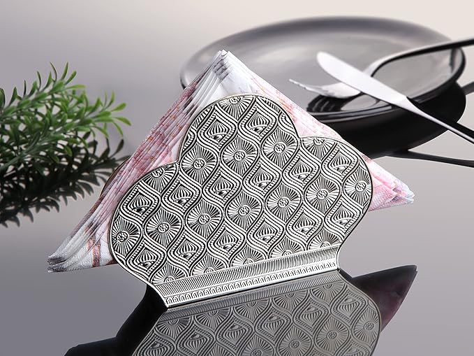 Alisveristime Zamac Napkin Holder – Decorative Elegant Metal Napkin Organizer for Table or Countertop Use (Silver)