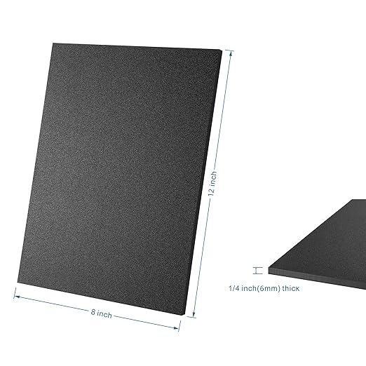 ABS Plastic Sheet 8" x 12" x 1/4" Thick (6mm) Black Rigid Moldable Thermoplastic Board for Crafts, DIY Projects, Home Decor - Textured & Smooth Surface, Pack of 2