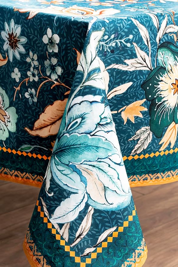 Maison d' Hermine Table Cloth Rectangle Table 100% Cotton 70 x 140 Inches Fall Tablecloth Reusable Everyday Use for Thanksgiving Christmas Decorations Dining Farmhouse Party (Luxury Loft - Dark Teal)