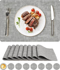Vinyl Placemats Set of 8, Faux Leather Waterproof and Heat Resistant Place Mats, Washable Anti-Slip Table Mats with Coaster, Wipeable Placemats for Indoor & Outdoor 17" x 12" (Light Grey, Set of 8)