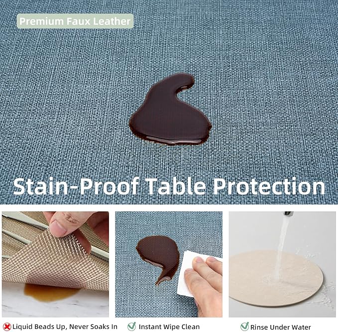 Round Wipeable Placemats Set of 6 – Faux Leather Round Table Mats, Waterproof & Washable Vinyl Placemats, Circle Design for Dining Table Decor– Charcoal Blue