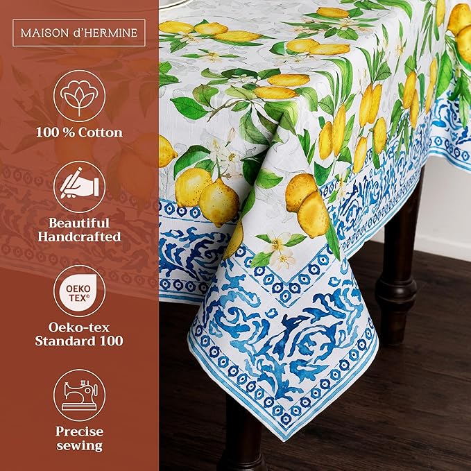 Maison d' Hermine Table Cloth Square Table 100% Cotton 54 x 54 Inches Tablecloth Reusable Decorative for Dining Room Farmhouse Home Valentines Day Decorations Spring Summer - Cedrat