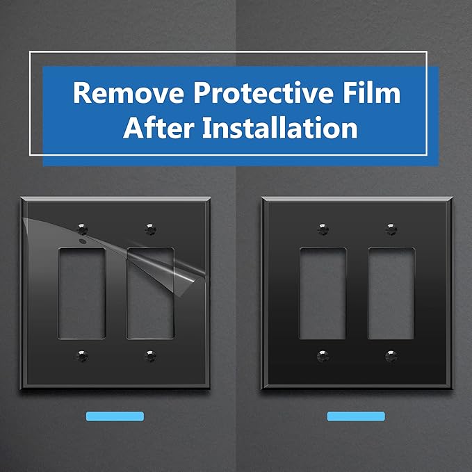 LIDER Double Decorator Wall Plate, Impact Resistant, Mirrored, Plexiglass Dual Outlet Cover or Light Switch Cover, Acrylic, Reflective Finish, Modern, Oversized 2-Gang 5.25" x 5.25", Black, 5 Pack