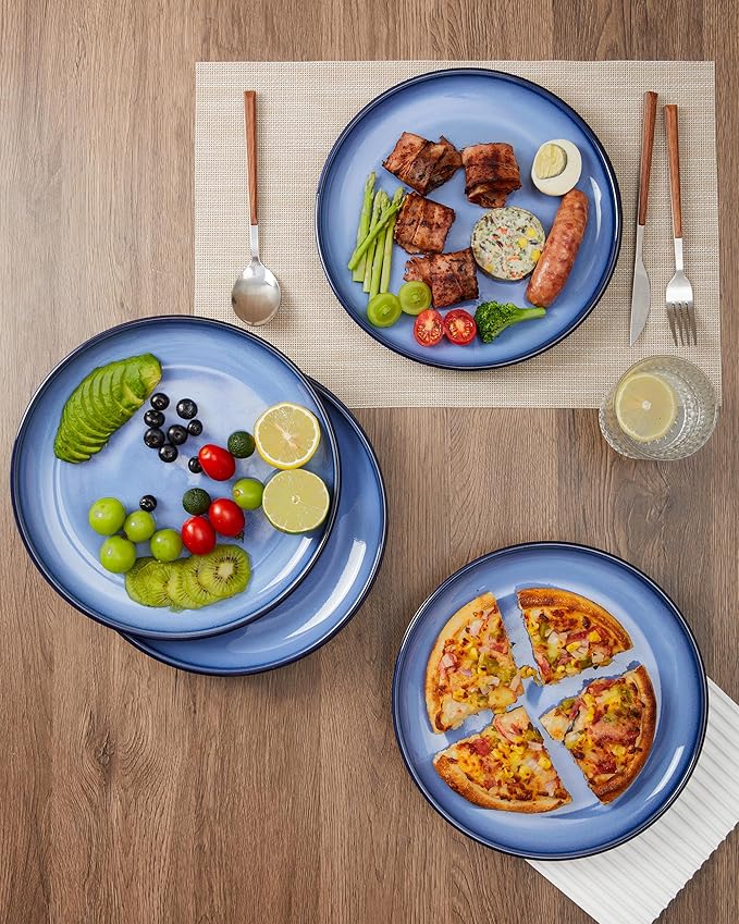 Dinner Plates for 6, 10 Inches Plate Set, Scratch Resistant, Large Stoneware Dinnerware, Kitchen Modern Rustic Serving Dishes, Light Blue