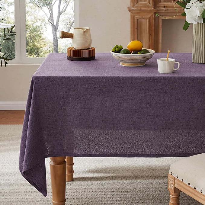 Linen Tablecloth for Rectangle Table, 60x104 Inch Purple, Farmhouse Style Purple Tablecloth, Water Resistant Burlap Tablecloths for Dining Table Farmhouse Kitchen