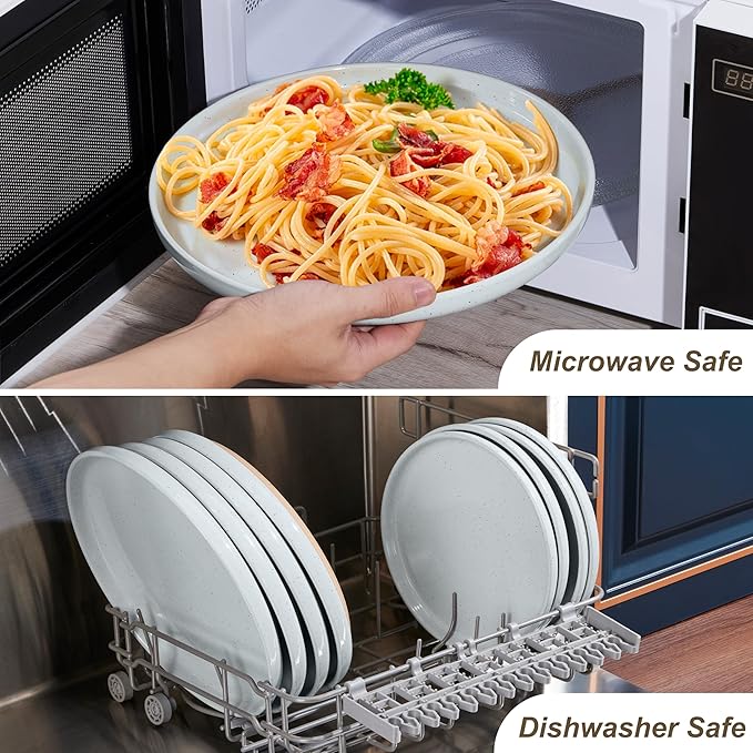 LIANYU 6Pcs Stoneware Dinner Plates, 10.5 Inch Large Porcelain Plates Set, Kitchen Ceramic Serving Dishes Set for Dining, Microwave, Oven & Dishwasher Safe, Scratch Resistant, Glacier Gray