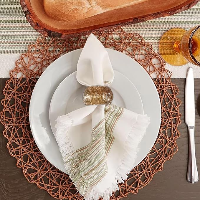 Napkin Ring Gold, Napkin Rings Set of 12, Beaded Napkin Holders, Round Napkin Rings Bulk for Christmas Party Decoration, Dinning Table, Everyday, Family Gatherings - Set Your Table with Style - Gold