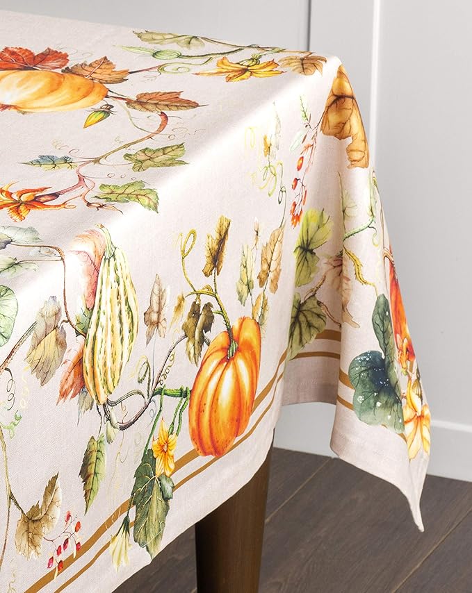 Maison d' Hermine Table Cloth Rectangle Table 100% Cotton 54 x 72 Inches Fall Tablecloth Reusable Everyday Use for Thanksgiving Christmas Decorations Dining Farmhouse Party (Potiron)