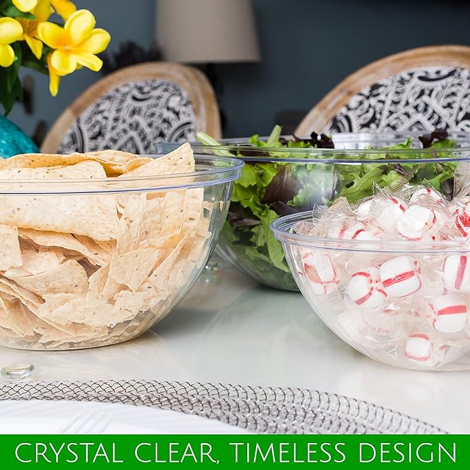 PLASTICPRO Disposable Round Crystal Clear Serving Bowls, Party Snack or Salad Bowl, Plastic Clear Chip Bowls, Party Snack Bowls, Candy Dish, Salad (2, 96 OUNCE)