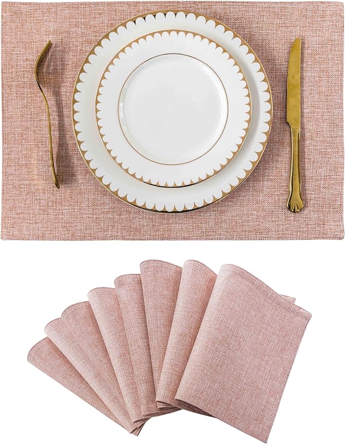 Home Brilliant Placemats Set of 8 Heat Resistant Dining Table Place Mats for Kitchen Table Party Dinner Valentines Decorations, 13 x 19 inches, Apricot Pink